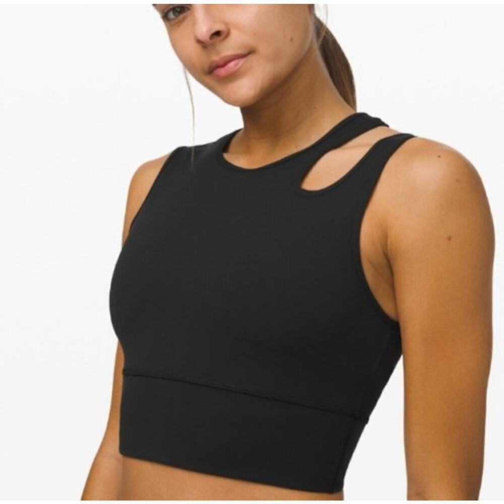 Lululemon Mastered Motion Black Cut Out Cropped Athletic Running Tank Top Size 6